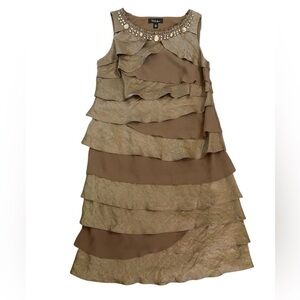 S.L. Fashions Dress Womens Champagne Brown Layered Sleeveless Knee Length Sz 14W